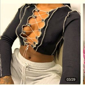 Long sleeve hollow chest tie up shirts